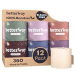 Betterway Unbleached Bamboo Toilet Paper Rolls - Eco-Friendly 3 Ply Toilet Tissue - 12 Long-Lasting Rolls - 360 Sheets/Roll - Organic, FSC Certified, Septic Safe TP - Lint-Free, PFAS-Free Bath Tissue