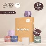 Betterway Unbleached Bamboo Toilet Paper Rolls - Eco-Friendly 3 Ply Toilet Tissue - 12 Long-Lasting Rolls - 360 Sheets/Roll - Organic, FSC Certified, Septic Safe TP - Lint-Free, PFAS-Free Bath Tissue