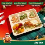 JOLLY CHEF Compostable 𝟱 Compartment Paper Plates 𝟭𝟭 * 𝟴 𝗶𝗻𝗰𝗵 [𝟭𝟬𝟬 𝗣𝗮𝗰𝗸] Heavy Duty Natural Divided Disposable Eco-Friendly Biodegradable Containers Food Trays for Dinner Lunch Buffet