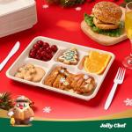 JOLLY CHEF Compostable 𝟱 Compartment Paper Plates 𝟭𝟭 * 𝟴 𝗶𝗻𝗰𝗵 [𝟭𝟬𝟬 𝗣𝗮𝗰𝗸] Heavy Duty Natural Divided Disposable Eco-Friendly Biodegradable Containers Food Trays for Dinner Lunch Buffet