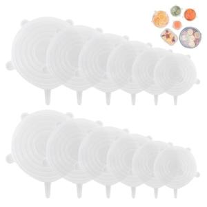 Silicone Stretch Lids – 12 Pack Reusable Food Covers,Flexible Silicone for Bowls, Containers, Fruits – Airtight & Leakproof Seal for Kitchen Storage (Transparent)