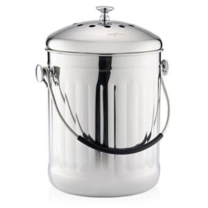 RED FACTOR Premium Compost Bin for Kitchen Countertop - Stainless Steel Food Waste Bucket with Innovative Dual Filter Technology - Includes Spare Filters (Brilliant Steel, 1.3 Gallon)