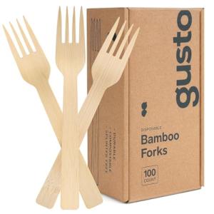 Natural Bamboo Disposable Forks - 100 Count