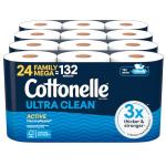 Cottonelle Ultra Clean Toilet Paper with Active CleaningRipples Texture, Strong Bath Tissue, 24 Family Mega Rolls (24 Family Mega Rolls = 132 Regular Rolls) (4 Packs of 6), 353 Sheets per Roll