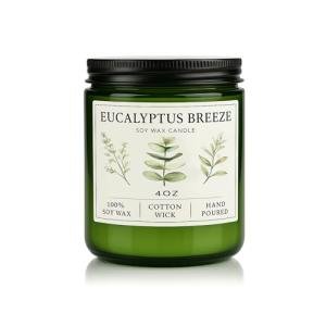 Eucalyptus & Mint Candles for Home Scented, 20 Hours Burn Soy Candle Gift for Women Stress Relief, Meditation, Yoga, Relaxing, Natural Soy Wax for Men and Women, 4oz