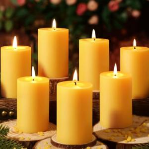 6 Pack 100% Pure Beeswax Dripless Pillar Candles