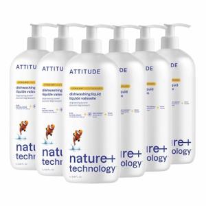 ATTITUDE Dishwashing Liquid, EWG Verified, Vegan Dish Soap, Plant Based, Naturally Derived Products, Citrus Zest, 33.8 Fl Oz (Pack of 6)