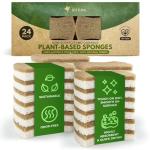 AIRNEX Biodegradable Natural Kitchen Sponges Pack of 24 - Cellulose and Coconut Kitchen Scrubber Dishwashing Sponges - Eco Friendly Non-Scratch Heavy Duty Kitchen Sponges and Scrubbers for Dishes