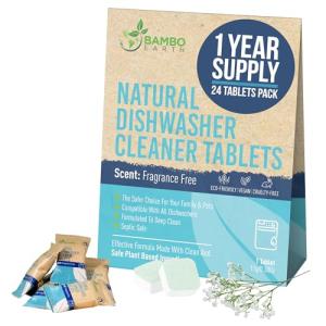 Natural Dishwasher Machine Cleaner Tablets - Plant Based Alternative Refill Dishwashing Detergent Tabs - Eco-Friendly And Plastic Free Way For Clean Dishwasher - 24 Pack Refills Dish Washer Soap Pods