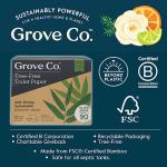 Grove Co. Bamboo Toilet Paper Tree Free & Septic Safe Bath Tissue, Ultra Soft, Durable, & Absorbent 3 Ply Sheets (1 Roll = 44.4 sq ft) Bulk Toilet Paper (Pack of 18 Rolls)