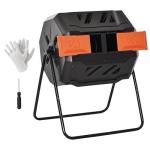 Outsunny Tumbling Compost Bin Outdoor 360° Dual Chamber Rotating Composter 43 Gallon, Orange