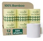 ECOLipak Bamboo Toilet Paper 3 Ply, Septic Safe Toilet Tissue, 12 Double Rolls, 320 Sheets Per Roll, Tree Free, Non Toxic, Soft and Absorbent, Eco Friendly Dye-Free Paper, White