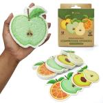 AIRNEX Biodegradable Cellulose Compressed Sponges Bulk - Fruit Shaped Kitchen Pack of 12 - Eco Friendly, Odor Free, Natural, Pop Up Compostable Scrubbers for Washing Dishes