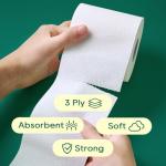 ECOLipak Bamboo Toilet Paper 3 Ply, Septic Safe Toilet Tissue, 12 Double Rolls, 320 Sheets Per Roll, Tree Free, Non Toxic, Soft and Absorbent, Eco Friendly Dye-Free Paper, White