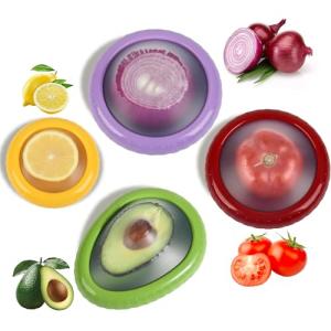 Avocado Saver Onion Storage 4Pcs,Reusable Silicone Fruit Vegetable Containers For Fridge,Anti-oxidation Fresh Stretch Pod Food Box Set for Lemons Tomato Garlic Potatoes Apples,Dishwasher Safe