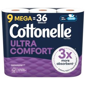 Cottonelle Ultra Comfort Toilet Paper, Strong Toilet Tissue, 9 Mega Rolls