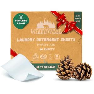 Woodayogo Laundry Detergent Sheets - Eco Friendly Hypoallergenic Laundry Detergent Sheets for Sensitive Skin, Natural Plant-Based Smell (80 Sheets - up to 160 Loads)