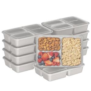Bentgo 20-Piece Lightweight, Durable, Reusable BPA-Free 3-Compartment Containers - Microwave, Freezer, Dishwasher Safe - Stone Gray