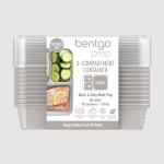Bentgo 20-Piece Lightweight, Durable, Reusable BPA-Free 3-Compartment Containers - Microwave, Freezer, Dishwasher Safe - Stone Gray