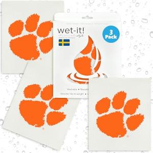 Wet-It! Clemson University- 3 Pack Swedish Dishcloths- Reusable Kitchen Towels for Dishwashing and Home Cleaning- Eco-Friendly Alternative to Paper Towels and Wipes- Machine Washable and Dryer Safe