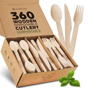 360-Piece Eco-Friendly Wooden Utensils Set