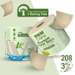 WBM Care Natural Bamboo Toilet Paper, 3-Ply Bath Tissue for Sensitive Skin, Food Grade Standard, 157 Sheets per Roll, Pack of 20 Rolls for a Total 3,140 Sheets