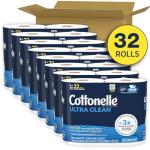 Cottonelle Ultra Clean Toilet Paper with Active CleaningRipples Texture, Strong Bath Tissue, 32 Family Mega Rolls = 176 Regular Rolls (8 Packs of 4)