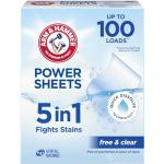 ARM & HAMMER Power Sheets Laundry Detergent, Fragrance Free, No Dyes or Perfumes, Lightweight and Travel-Friendly, 50 Count, Up to 100 Small Loads
