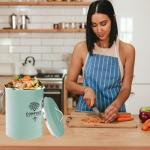 Kitchen Countertop Compost Bin, Odor Resistant Indoor Compost Bin with Lid and Charcoal Filter, Rust Resistant Coated Compost Bucket, Compost Container, Mint