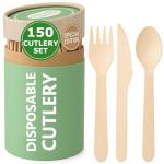 150 Pcs Compostable Wooden Cutlery Set
