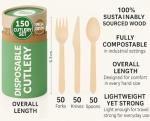 150 Pcs Compostable Wooden Cutlery Set