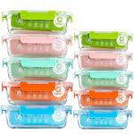 C CREST [10-Pack Glass Food Storage Containers (A Set of Five Colors), Meal Prep Containers with Lids for Kitchen, Home Use - Airtight Glass Lunch Boxes