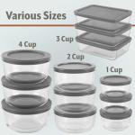 24pc Set Glass Food Storage Containers & Bowls with Airtight Lids - Leakproof BPA-Free Meal Prep Airtight Stackable Lunch Boxes, Kitchen Pantry & Storage Organizers - Microwave Freezer Dishwasher Safe