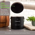 D'Lifeful Kitchen Compost Bin – 1.3 Gallon Countertop Farmhouse Compost Container with Lid – Odorless Indoor Food Scrap Pail with 6 Charcoal Filters – Eco-Conscious and Easy to Clean - Black