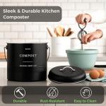 D'Lifeful Kitchen Compost Bin – 1.3 Gallon Countertop Farmhouse Compost Container with Lid – Odorless Indoor Food Scrap Pail with 6 Charcoal Filters – Eco-Conscious and Easy to Clean - Black