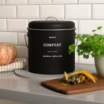 D'Lifeful Kitchen Compost Bin – 1.3 Gallon Countertop Farmhouse Compost Container with Lid – Odorless Indoor Food Scrap Pail with 6 Charcoal Filters – Eco-Conscious and Easy to Clean - Black