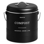 D'Lifeful Kitchen Compost Bin – 1.3 Gallon Countertop Farmhouse Compost Container with Lid – Odorless Indoor Food Scrap Pail with 6 Charcoal Filters – Eco-Conscious and Easy to Clean - Black