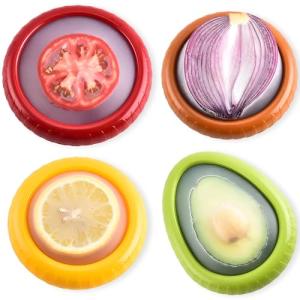Silicone Avocado Saver - 4PCS Multi-Use Food Saver as Onion Saver & Lemon Saver, Avocado Keeper, Tomato Saver, and More - Anti-Oxidation + Reusable Fruit and Vegetable Storage Containers for Fridge