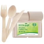 ECOLipak 300 Count Disposable Wooden Cutlery Set, 100 Knives, Forks and Spoons each, Splinter-Free Compostable Wooden Disposable Utensils for Party, Camping, Traveling, Family Dinners