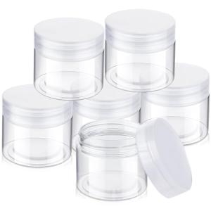 SATINIOR 6 Pack 2 oz Plastic Jars Containers with Lids Wide-mouth Refillable Leakproof Reusable Round Empty Jars for Travel Cosmetic Dry Food Spice Candy Cookie Home Kitchen Organizing (Clear)