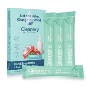 Cleanery Moisturizing Hand Soap Refill Powder Concentrate 4 Pack, 10 fl oz refills, Coconut & Sandalwood
