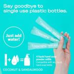 Cleanery Moisturizing Hand Soap Refill Powder Concentrate 4 Pack, 10 fl oz refills, Coconut & Sandalwood