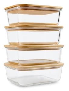 Eco-Friendly Glass Containers with Bamboo Lids (4 Pack)