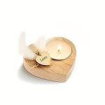 Handmade Heart-Shaped Wooden Candle Holder with White Feather， Natural Soy Wax Candle,Love Charm，Eco-Friendly Romantic Home Decor Gift for Wedding, Anniversary, Valentine's Day