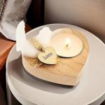 Handmade Heart-Shaped Wooden Candle Holder with White Feather， Natural Soy Wax Candle,Love Charm，Eco-Friendly Romantic Home Decor Gift for Wedding, Anniversary, Valentine's Day