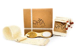 RHA Bath Exfoliation Eco-Friendly Box That Includes: 12 Natural Sisal Soap Bags, 1 Four-in-one Bamboo Pedicure Kit, and 1 Back Shower Sisal Scrubber. Giftable Package. Spa-at-Home Natural kit.