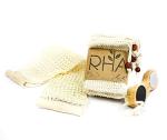 RHA Bath Exfoliation Eco-Friendly Box That Includes: 12 Natural Sisal Soap Bags, 1 Four-in-one Bamboo Pedicure Kit, and 1 Back Shower Sisal Scrubber. Giftable Package. Spa-at-Home Natural kit.