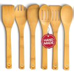 WOODLAND-USA Bamboo Wooden Spoons for Cooking 6 Pcs – Handmade Wooden Utensil Set for Nonstick Cookware – Serving Spoon, Turner, Heat-Resistant – Eco-Friendly, Durable & Lightweight Spatula Set - Gift