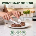 100% Compostable cutlery knives forks spoons Large Disposable Biodegradable Compostable Utensils Durable HeavyDuty Silverware heat resistant alternative to plastic with convenient tray 7inch (400)