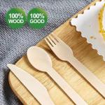 100% Compostable Cutlery Set - 300 Pieces Wooden Compostable Utensils [120 Forks, 90 Knives, 90 Spoons] - Disposable Wooden Cutlery.
